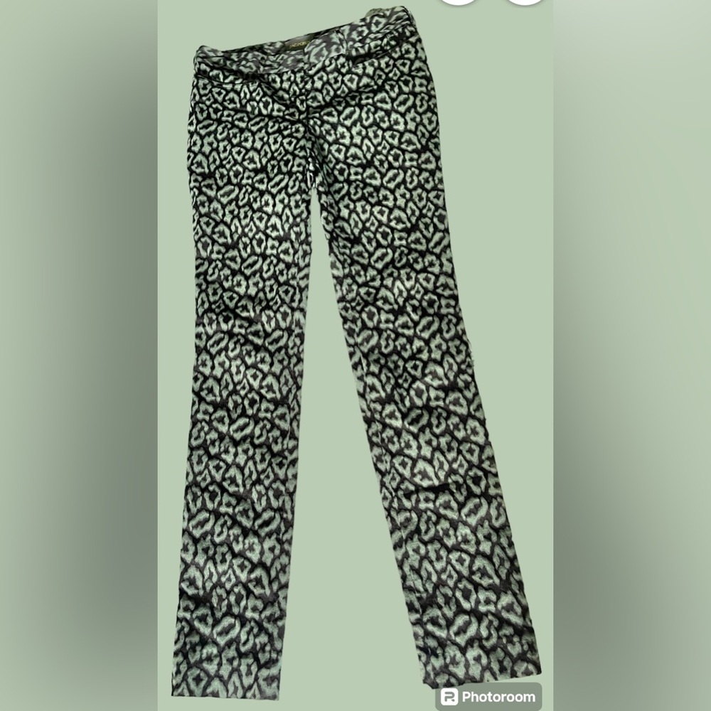 Zac Posen Leopard Pants Silk/poly/elastane Light Green& Black Sz 4 New